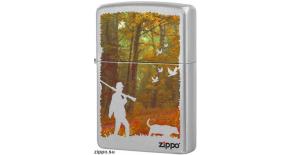 Зажигалка ZIPPO Осенняя охота, с покрытием Satin Chrome™, латунь/сталь, серебристая, 36x12x56 мм
